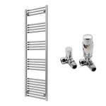 Reina Capo Flat Chrome Bathroom Heated Towel Rail 1600 x 500 and TRV Valves