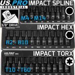 US PRO IMPACT Hex Torx Spline Bit Sockets 3/8" Drive Short Reach Allen Star HX