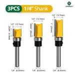 3PCS 1/4  Shank Straight Flush Trim Router Bit Set Wood Template Cutter 6.35mm