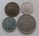 Sweden - 5,10,25,50  Ore Coins 1972- 1973- Carl Gustav VI - Very Good Condition