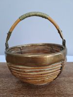 Vintage Brass & Coiled Rattan Basket Likely Italian - Gabriella Crespi Style