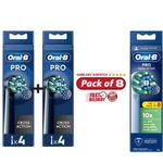 Oral-b Braun Toothbrush Replacement Heads Pro Cross Action Pack 8 White Black