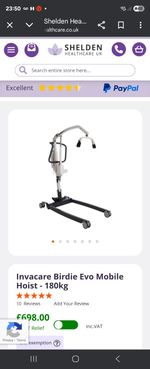 (2508) Invacare Birdie Evo Mobility Hoist 180kg With Sling (Needs Charger)