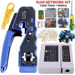 RJ45 Network Tool Kit Cat5e Cat6 Ethernet Crimper Pass-Through Plug Tester Bag