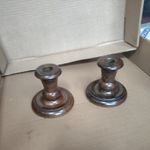 Pair of Antique Vintage Oak Wood  Candlesticks Candle Holders 