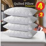 Pack Of 4 100% Cotton Luxury Quilted Zipped Pillow Protectors/Covers With Zipper