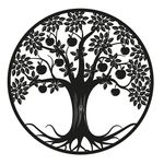 Apple Tree Silhouette Large 50cm Round Garden Wall Art Home Outdoor