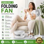 CORDLESS FAN TELESCOPIC FOLDING COOLING WIRELESS WHIT USB PORTABLE RECHARGEABLE