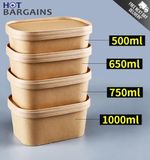 Kraft Paper Food Containers with Paper Lids Disposable Eco Friendly Takeaway