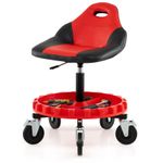 COSTWAY Rolling Garage Stool Mechanic Stool on Wheels w/Tool Tray Storage-Red