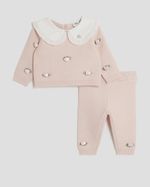 River Island Baby Girls Jumper Set Pink 3D Rose Bud 2 Piece Collared Buttoned