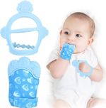 Baby Teething Mittens & Silicone Wrist Teether Set Pain Relief Blue