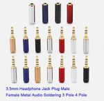 3.5mm Headphone Jack Plug Male Female Metal Audio Soldering 3 Pole 4 Pole