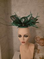 Eye Catching EMERALD & BLACK Fascinator Quills Feathers Loops And Beads