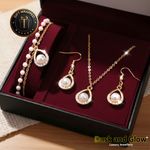 Women Faux Pearl Jewelry Set Necklace Drop Earrings Bracelet Ladies Wedding Gift