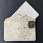 QV GB SG1/3 1d Penny Black Plate 6 ND Cover Black Maltese Cross with Letter