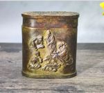 Japanese Collect old bronze Exquisite carved magpie And figure Tobacco box