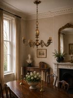 Antique Brass Five-Arm Chandelier – Ornate Rococo Revival Ceiling Light (c.1900)