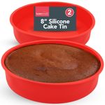2pk Silicone Cake Tins 8 Inch Round Non Stick Baking Moulds Sponge Bakeware
