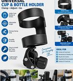 Universal Clamp-On Adjustable Cup & Bottle Holder with Adjustable Clamp, Black