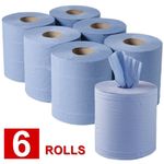 6 x Jumbo Workshop Hand Towels Rolls 2 Ply Centre Feed Wipes Embossed Tissue