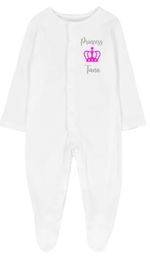 Personalised baby grow romper sleepsuit vest. Prince/Princess Crown Regal Design
