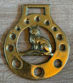 VINTAGE CAT HORSE BRASS HARNESS MEDALLION