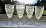 4 French Arcoroc Frosted Embossed Fruit Design Large Water Goblets 7x3 inches 
