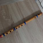 Bamboo Shakuhachi Flute End-Blown with Finger Holes, Brown Blue Red