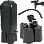 100L Black Slimline Space Saver Water Butt Kit with Stand, Lid & Diverter