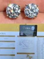 8ct TW Moissanite Huge Big Mens 10mm 14k Gold Plated Stud Earrings GRA D VVS1