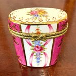 Pink Floral China Porcelain Trinket Box with Hinged Lid, Approx 2.5 in
