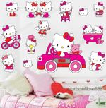 Large Pink HELLO KITTY Wall Stickers Girls Room Decal Decor Paper Vinyl Reusable