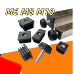 Square Threaded Tube Inserts - M6 M8 M10 Plastic Tube Pipe Black, Box Section 1