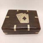 Vintage Playing Card Box Wooden Box with Brass Inlay 