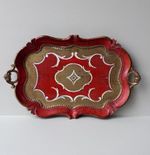 Vintage Italian Florentine Tray Red Gold Gilt Wood Serving Tray