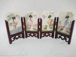 Vintage Chinese Style 4 Panel Mini Folding Screen Hand Painted Collectible 