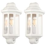 2x LAP Outdoor Half Lantern Wall Light With PIR Sensor Matt White IP44 LED