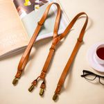 2cm Non-slip Pu Leather Braces 4-clip Adult Trousers Suspenders Dinner Prom Suit