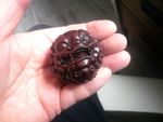 Carved mahogany redwood netsuke of foo dog lion ball wood collectable figure