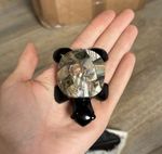 Hand-Carved Small Black Obsidian Abalone Mother Of Pearl Turtle Figurine 3x2”