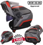 LS2 FF908 STROBE II FLIP UP MOTORCYCLE CRASH HELMET SCOOTER MONZA MATT GREY RED
