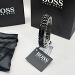Brand New Hugo Boss Owan Black Cuff Bracelet – Magnetic Logo Clasp – UK
