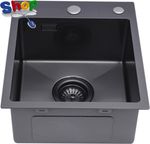 Black Kitchen Sink 35 X 40 Cm, Stainless Steel Sink with Overflow