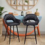 Set of 2 Barstools Padded Upholstered Home Pub Cafe Chair Breakfast Bar Seating