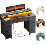 120 cm Computer Desk with Drawers, Gaming Table with LED Lights & Power Outlets