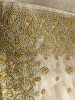 Champagne Organza Fabric Gold Beaded Embroidered Paisley Border Fat Quarter