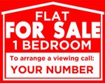 FLAT FOR SALE - 1 BEDROOM, Red, Personalised sign boards 60x46cm Plastic Boards