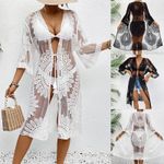 Lady Summer Beach Cover Up Cardigan Swimwear Lace See Through Holiday Dress Size