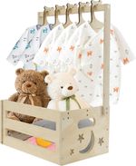 Baby Shower Crate Closet, Wooden Baby Basket with 5 Hangers, Baby Storage Crate 